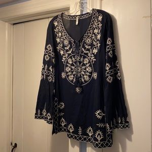 Planning a much needed vacation? Navy blue w/ white stitched embroidery coverup